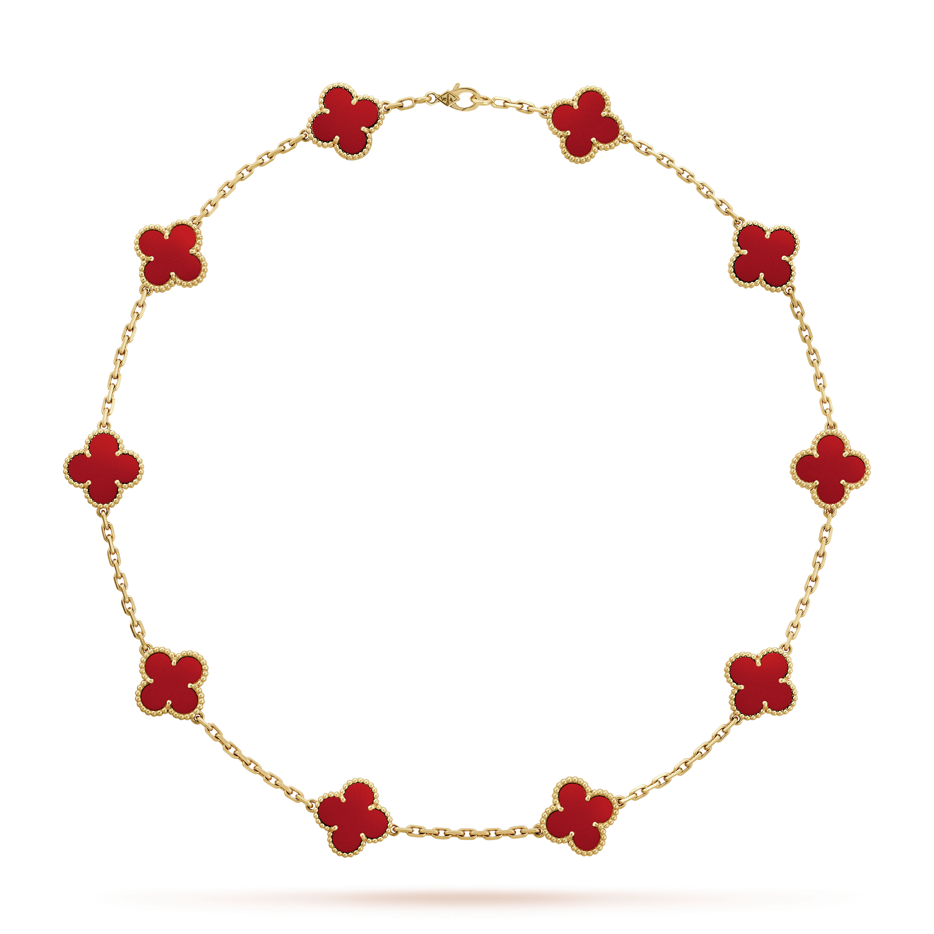 18K Vintage Alhambra Carnelian 10 Motifs Necklace