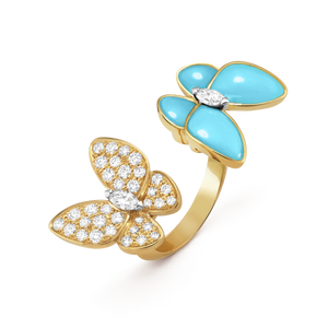 18K Two Butterfly Between the Finger Turquoise Ring