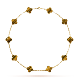18K Vintage Alhambra Tiger Eye 10 Motifs Necklace