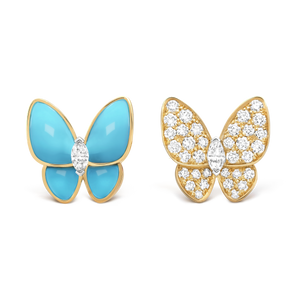 18k Two Butterfly Turquoise Earrings