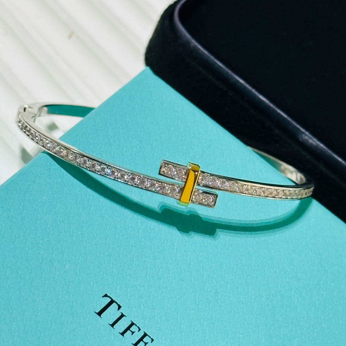18K T Edge Hinged Bypass Bangle Bracelet