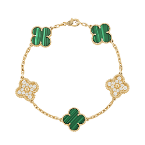 18K Vintage Alhambra Five Motifs Malachite Diamonds Bracelet