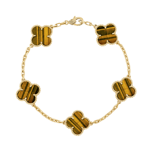 18K Vintage Alhambra Five Motifs Tiger Eye Bracelet
