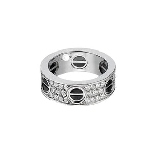 18K White Gold Love Diamonds Ceramic Ring