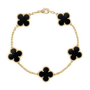 18K Vintage Alhambra Five Motifs Black Bracelet