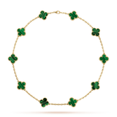 18K Vintage Alhambra Malachite 10 Motifs Necklace