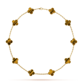 18K Vintage Alhambra Tiger Eye 10 Motifs Necklace