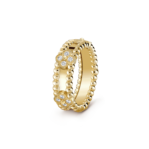 18K Yellow Gold Perlée Clovers Ring