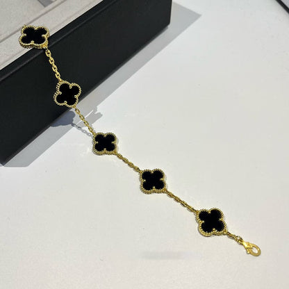 18K Vintage Alhambra Five Motifs Clover Onyx Bracelet