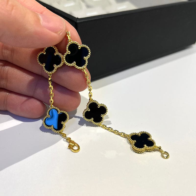 18K Vintage Alhambra Five Motifs Clover Onyx Bracelet