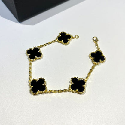 18K Vintage Alhambra Five Motifs Clover Onyx Bracelet