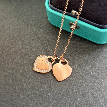 18K T Red Double Heart Diamond Necklaces