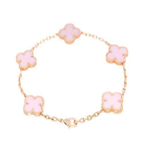 18K Vintage Alhambra Five Motifs Pink Opal Bracelet