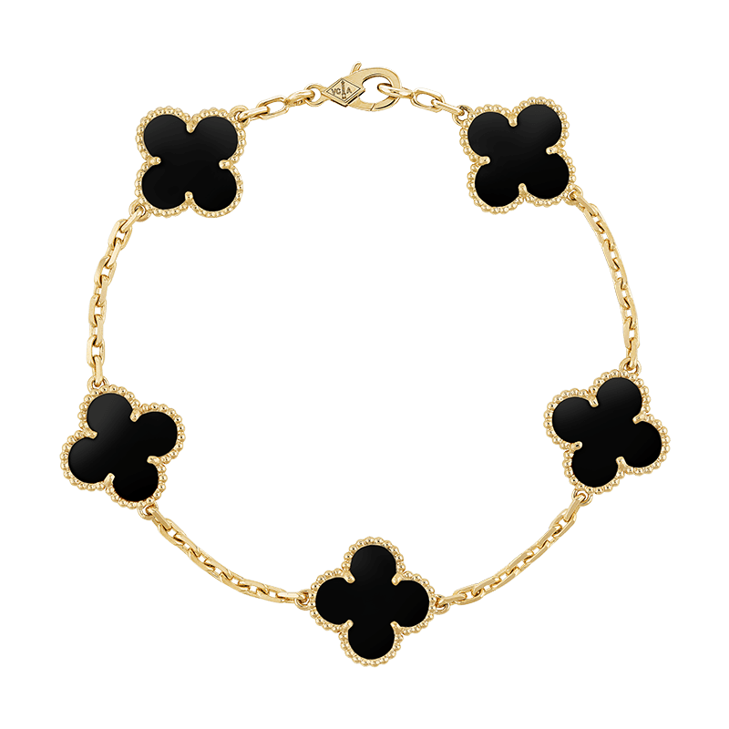 18K Vintage Alhambra Five Motifs Clover Onyx Bracelet