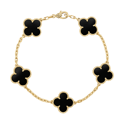 18K Vintage Alhambra Five Motifs Clover Onyx Bracelet