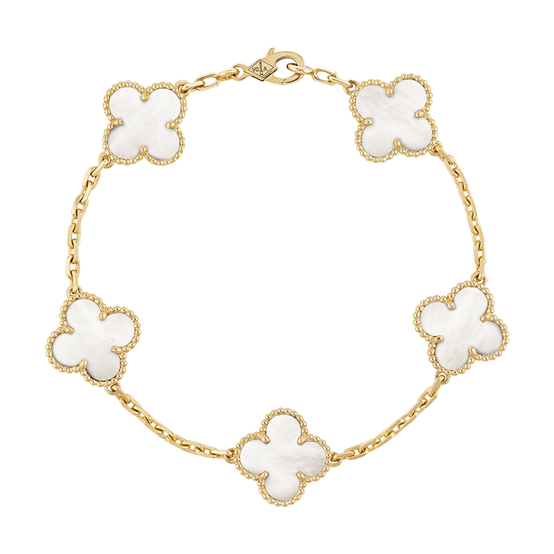18K Vintage Alhambra Five Motifs Pearl Bracelet