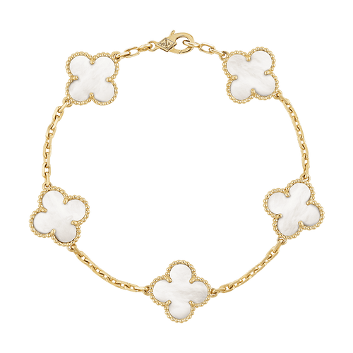 18K Vintage Alhambra Five Motifs Pearl Bracelet