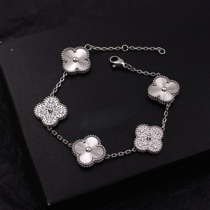 18K Vintage Alhambra Five Motifs Diamonds Clover Bracelet